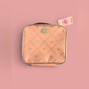 RARE Juicy Couture 2 Pc Pink Silver Crowns large cosmetic makeup Travel Bag Case